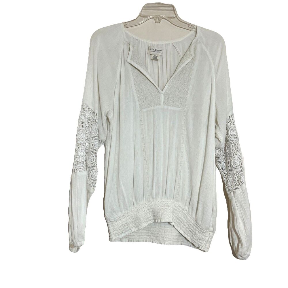 Denim & Supply Ralph Lauren Peasant Blouse Womens M Ivory White Crochet Lace